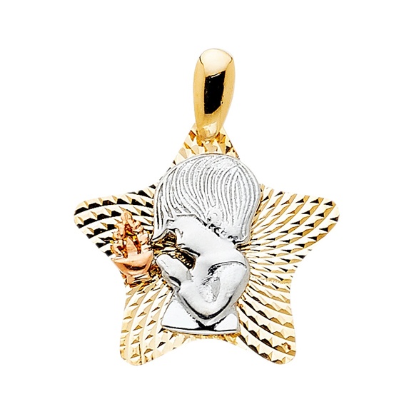 14K 3C Star with Religious Praying Boy Pendant